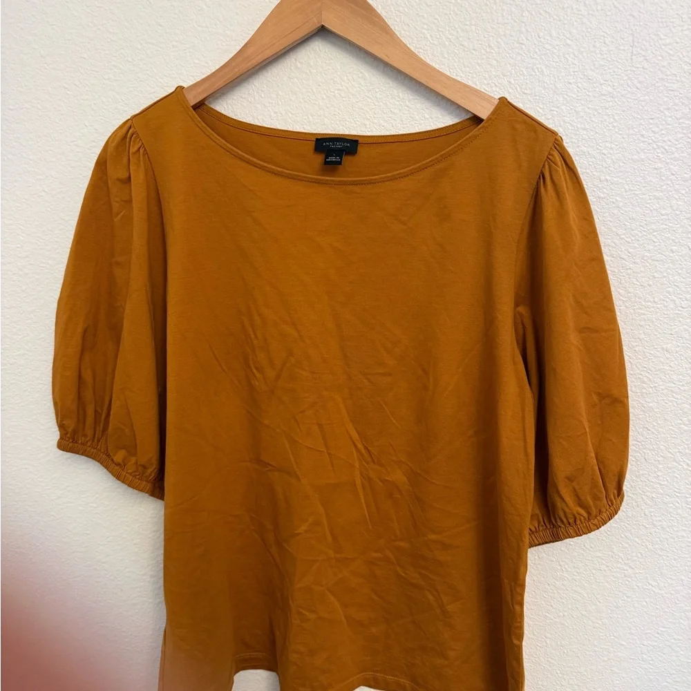 Ann Taylor Factory Mustard Puff Sleeve Blouse - Picture 1 of 5
